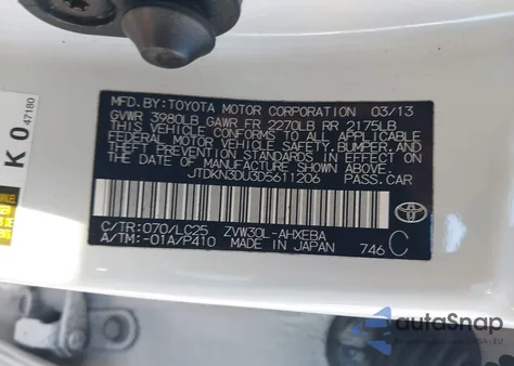 2013 Toyota Prius Three Se z USA, uszkodzony, nr VIN JTDKN3DU3D5611206